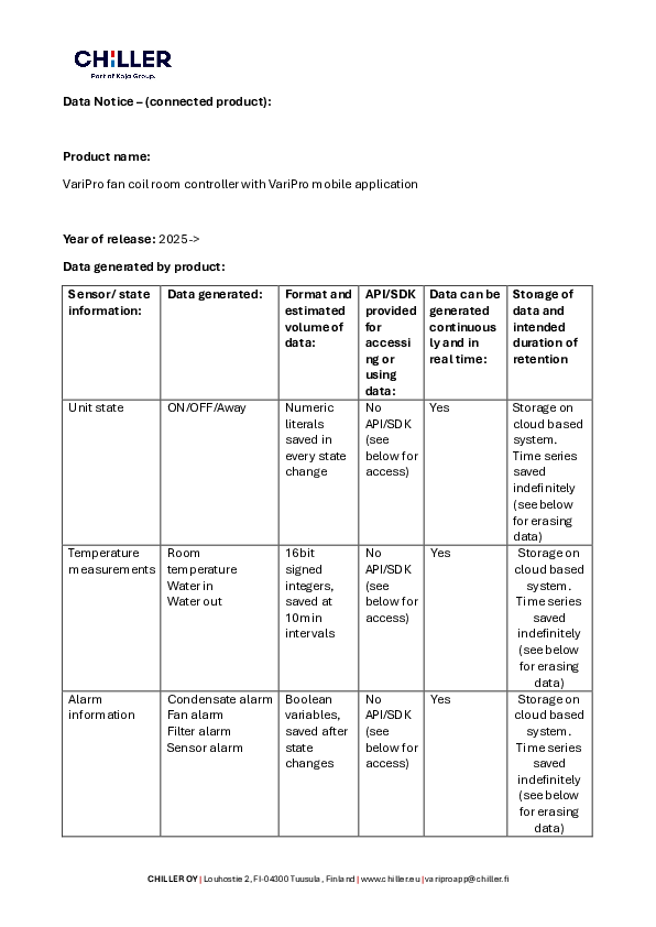 Chiller Data Notice VariPro