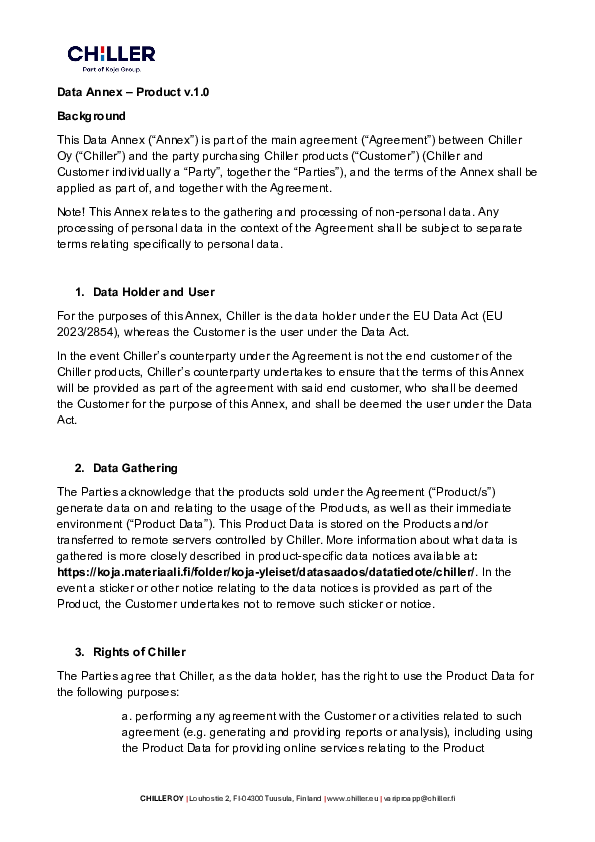 Chiller Data Annex Product