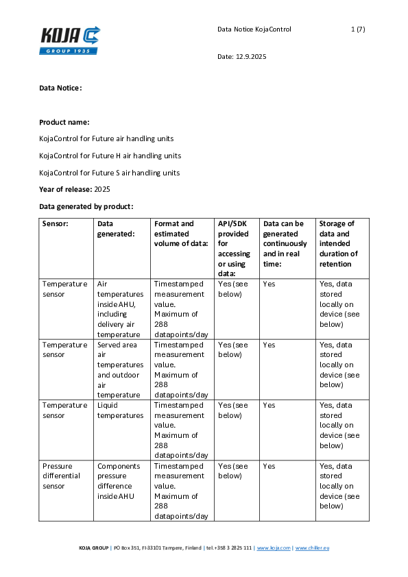 Koja Data Notice KojaControl