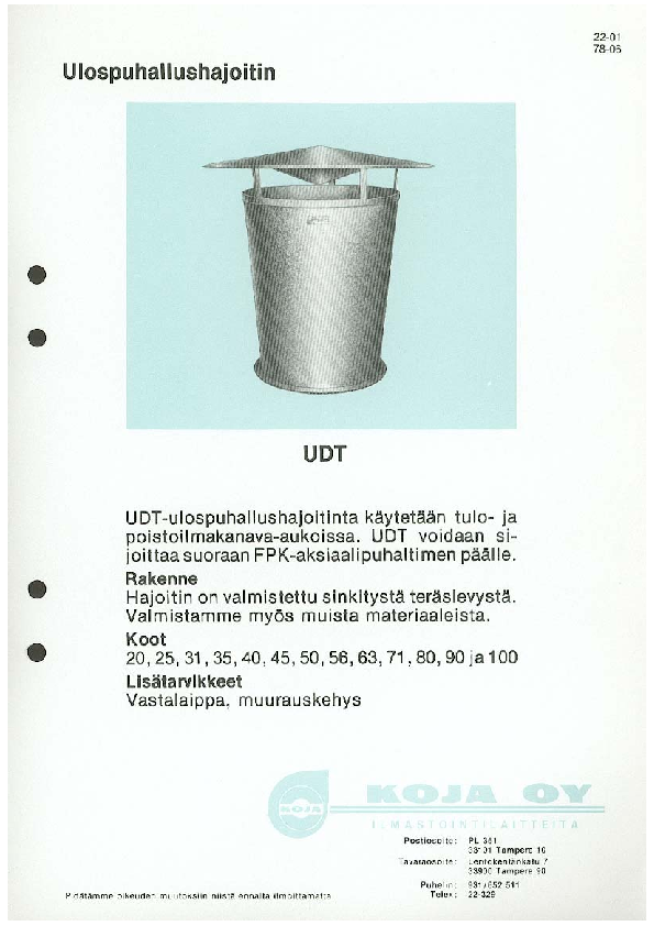 UDT-ulospuhallushajotin 1978: esite